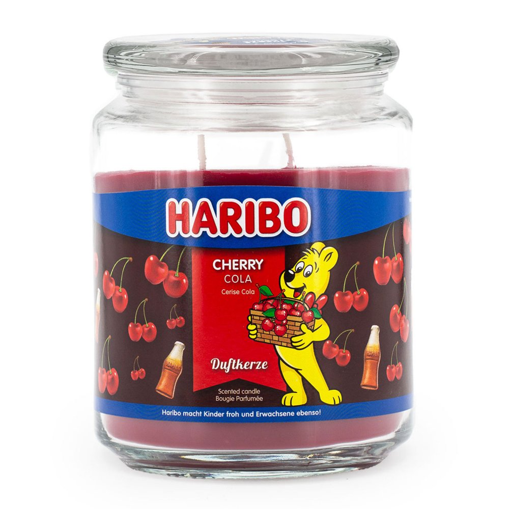 Haribo Cherry Cola 510 g Gummibären Duftkerze im Glas