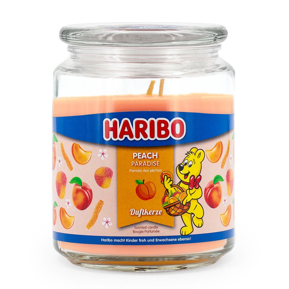 Haribo Peach Paradise 510 g Gummibären Duftkerze im Glas