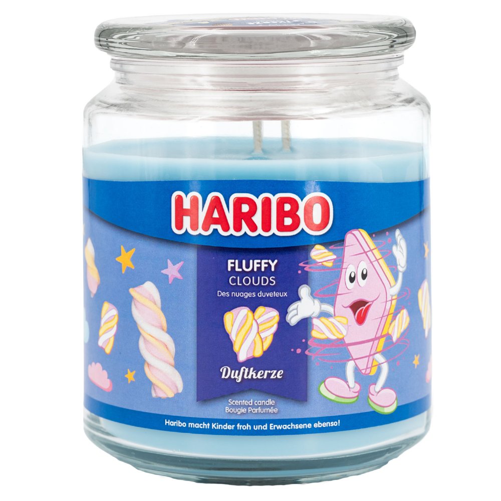 Haribo Fluffy Clouds 510 g Gummibären Duftkerze im Glas