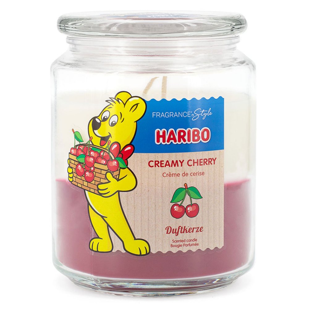 Haribo Creamy Cherry 510 g Gummibären Duftkerze im Glas