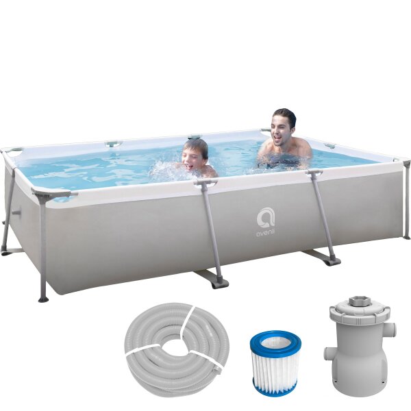Avenli Frame Rectangular Pool Set 300 x 207 x 65 cm, Aufstellpool, rechteckig, mit Pumpe, grau