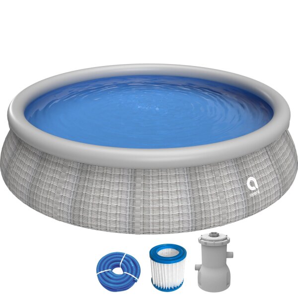 Avenli Prompt Set 396x 84 cm Pool Set, mit Filterpumpe, graue Rattanoptik