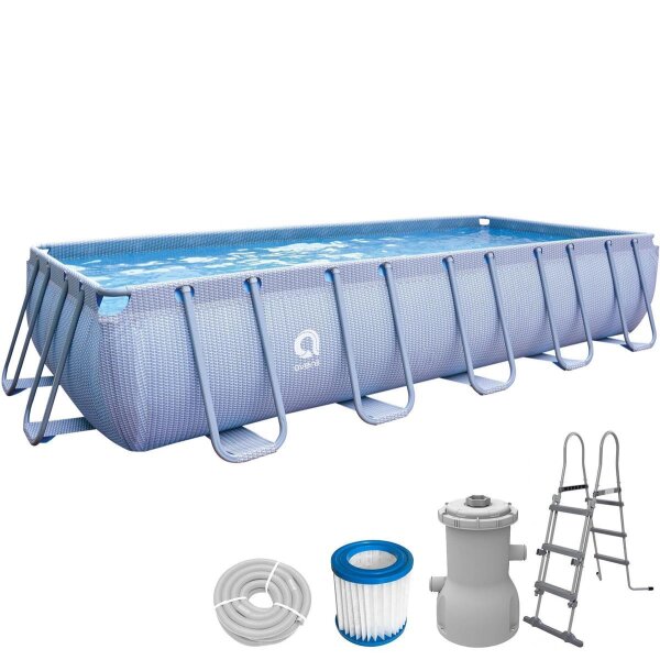 Avenli® Frame Plus Rectangular Pool 540 x 250 x 100 cm, rechteckiger Stahlrahmen Pool mit Filterpumpe und Leiter , graue Rattanoptik