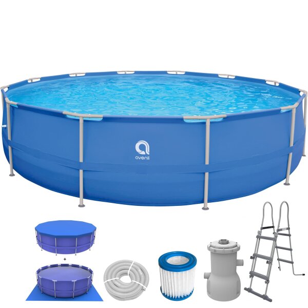 Avenli Frame Pool Komplettset 450 x 90 cm, Aufstellpool rund, mit Pumpe, blau