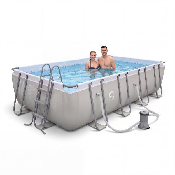 Avenli Frame Plus Rectangular Pool Komplettset 549 x 305 x 122 cm, Aufstellpool, rechteckig, mit Sandfilter, grau