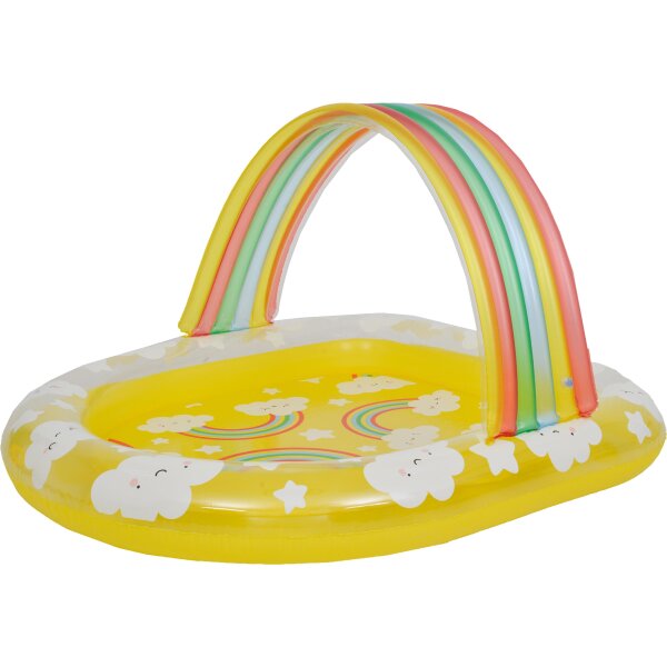 SunClub Baby-Planschbecken „Regenbogen“ aufblasbar – Kinderpool 144 x 128 x 84 cm mit Wolkenbogen