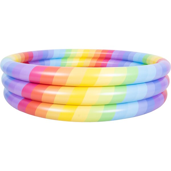 SunClub Planschbecken Regenbogen rund Ø 168 x 38 cm mit Glitzerdesign und 3 Luftringen