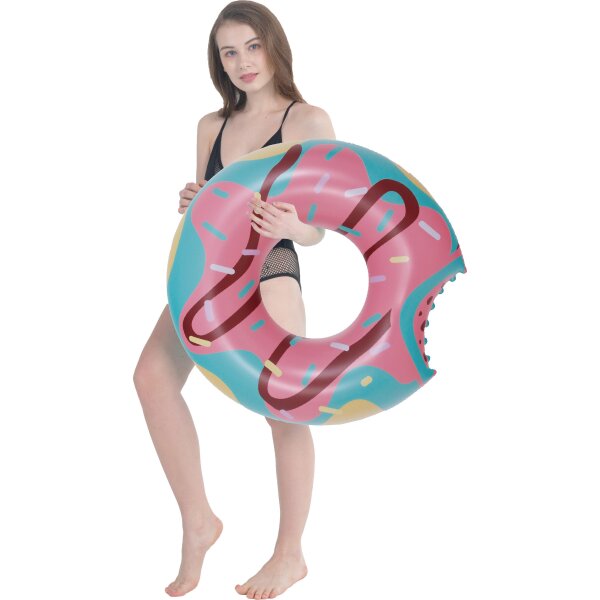 SunClub Schwimmring Eis am Stiel 125 x 120,5 cm bunt aufblasbar mit Sicherheitsventil - XXL Schwimmreifen mit Motiv fuer Pool und Strand