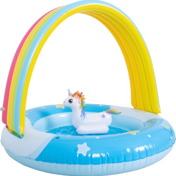 SunClub Planschbecken Einhorn mit Regenbogendach Ø 95 x 80 cm mit Spielzeug und aufblasbarem Boden