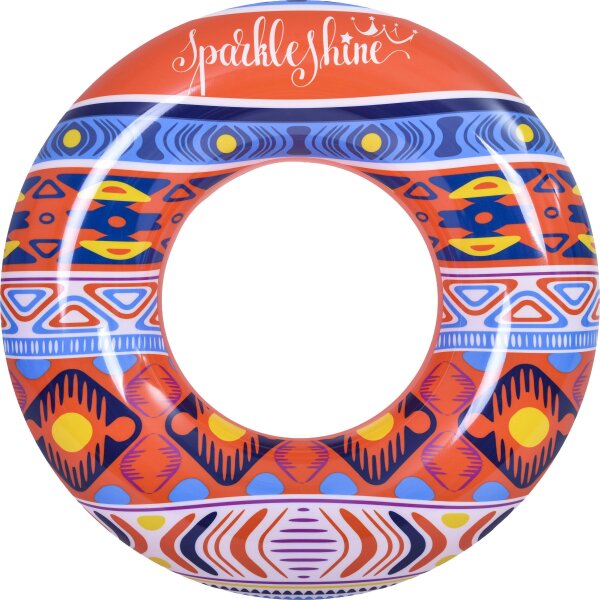 SunClub Schwimmring Bohemia Ø 90 cm aufblasbar - Schwimmreifen im Boho-Design mit Sicherheitsventil für Pool und Strand