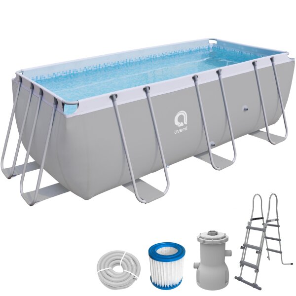 Avenli Frame Rectangular Pool Set 400 x 200 x 100 cm, Aufstellpool, reckteckig, mit Pumpe, grau