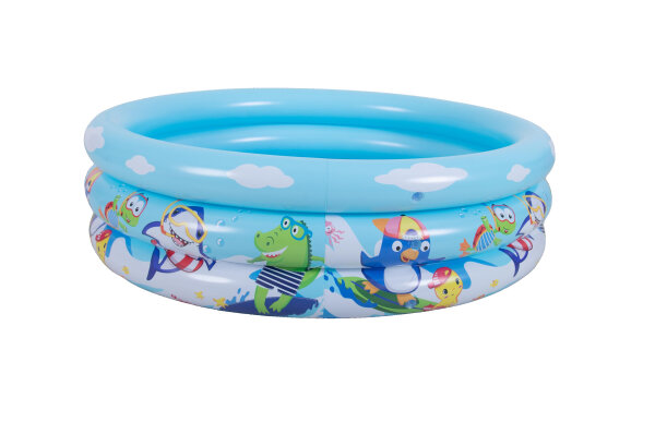 SunClub Planschbecken „Meereswelten“ aufblasbar - 3-Ring Kinderpool rund 100 x 100 x 30 cm
