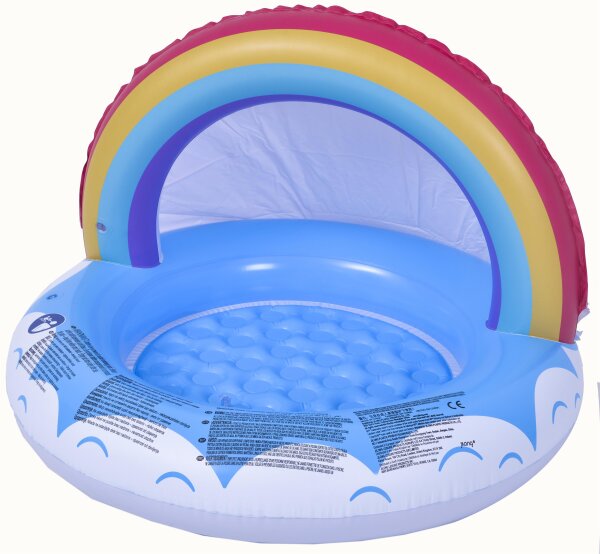 SunClub Baby-Planschbecken „Regenbogen“ aufblasbar mit Sonnendach – Kinderpool rund Ø 95 x 66 cm