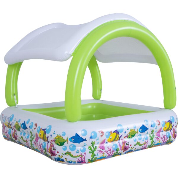 SunClub Planschbecken aufblasbarer Pool mit Sonnenschutzdach 'Square' 143x143x123 cm