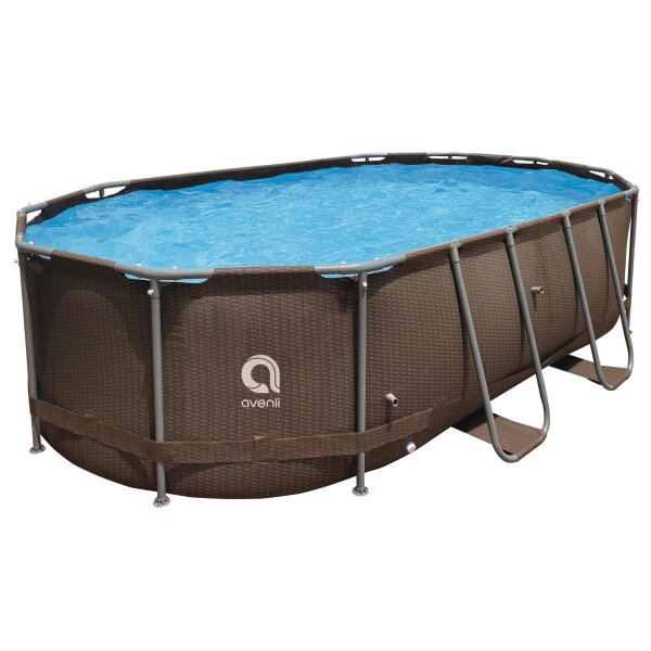 Avenli Frame Oval Pool 427 x 275 x 100 cm, Aufstellpool, oval, ohne Pumpe, Ersatzpool, braune Rattanoptik