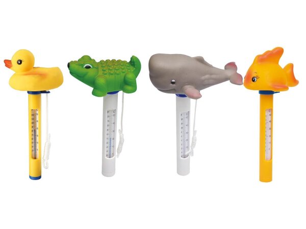 Avenli® CleanPlus™ Schwimmthermometer mit Tiermotiven für Pools, 4-fach sortiert
