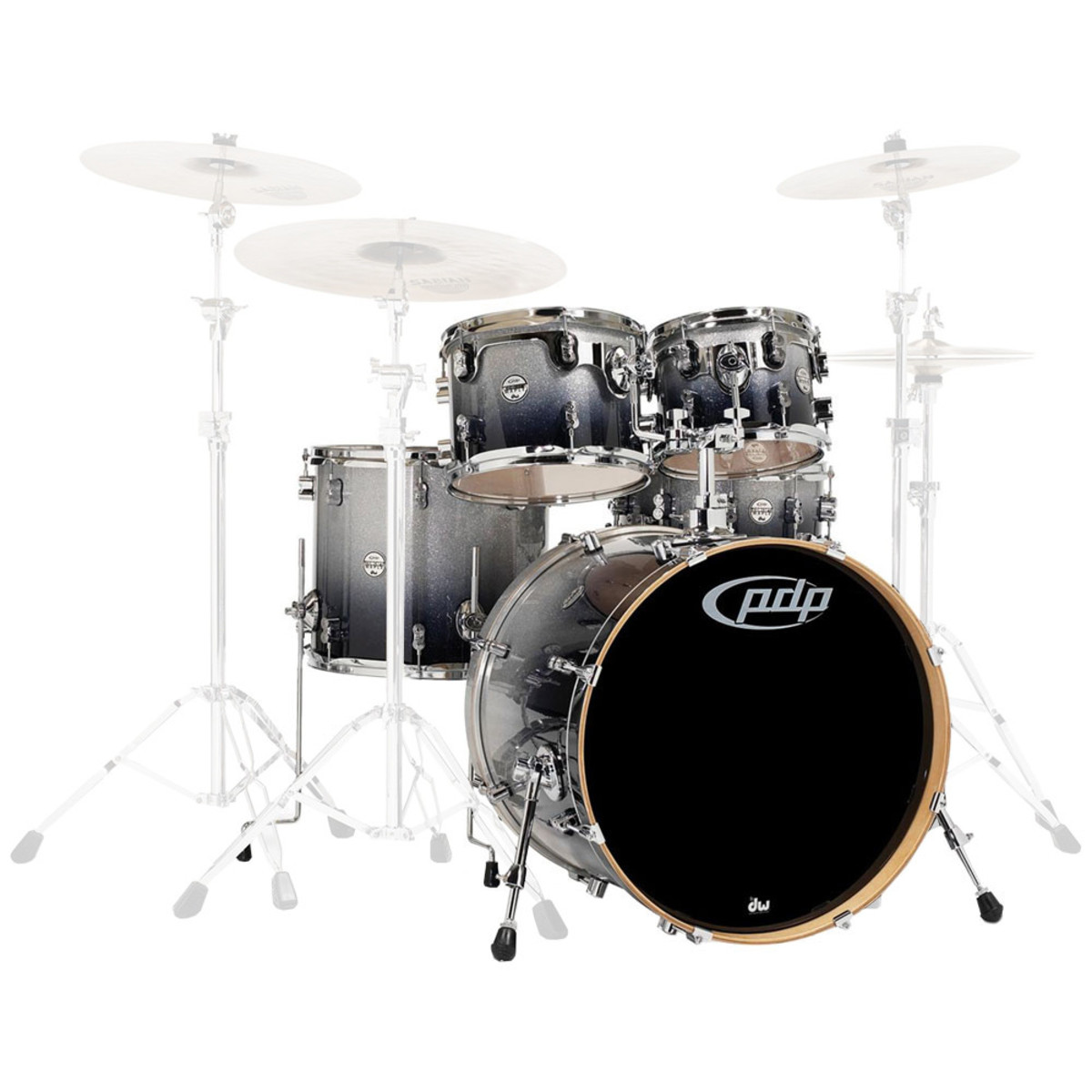 PDP Drums Konzept Ahorn 22 CM5 Shell Pack Silber schwarz verblassen