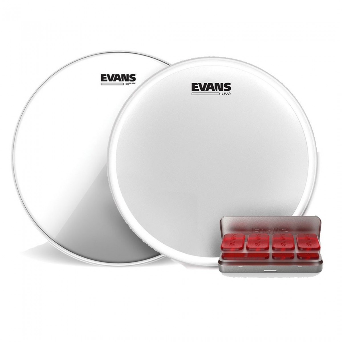 Evans UV2 Snare Schlagzeugfell Hazy 300 & EQ PODS Pack 14