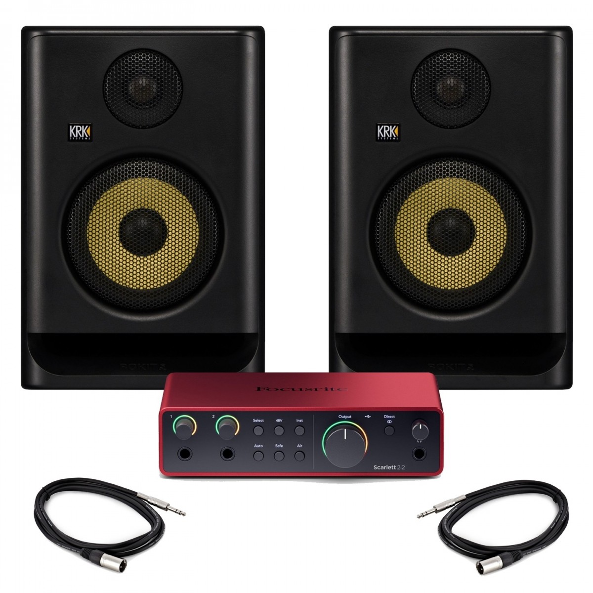 Focusrite Scarlett 2i2 4th Gen mit KRK ROKIT G5 Studiomonitoren