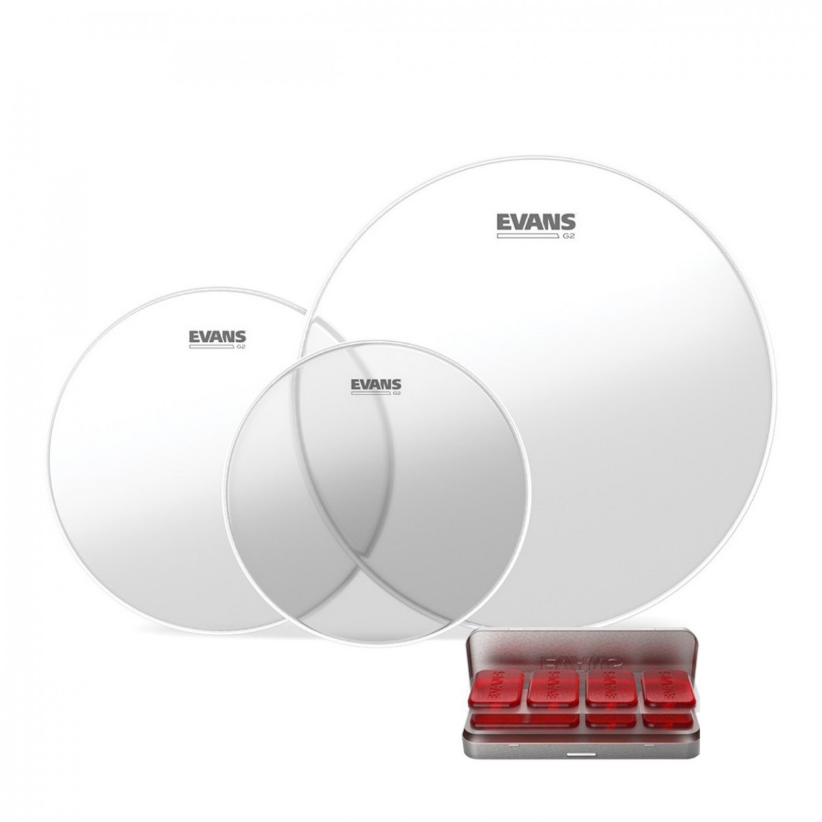 Evans G2 Clear Rock Tom Pack 10 12 16 Heads & EQ PODS Pack