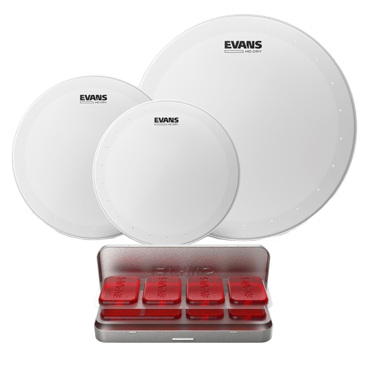 Evans HD Dry Rock Tomtom Pack 10' 12' 16' Köpfe & Equalizer PODS