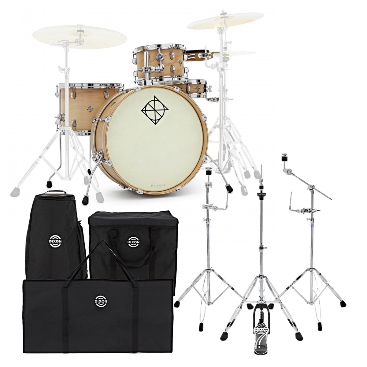 Dixon Drums Little Roomer Gig Pack m/Hardware & Taschen Satin Natural