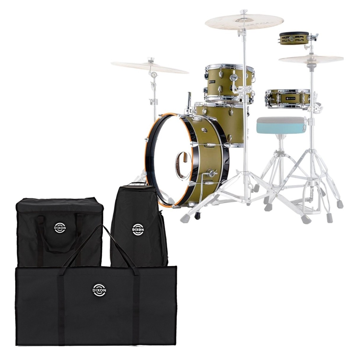 Dixon Drums Little Roomer 20 5er Kesselsatz mit Taschen Olivgrün
