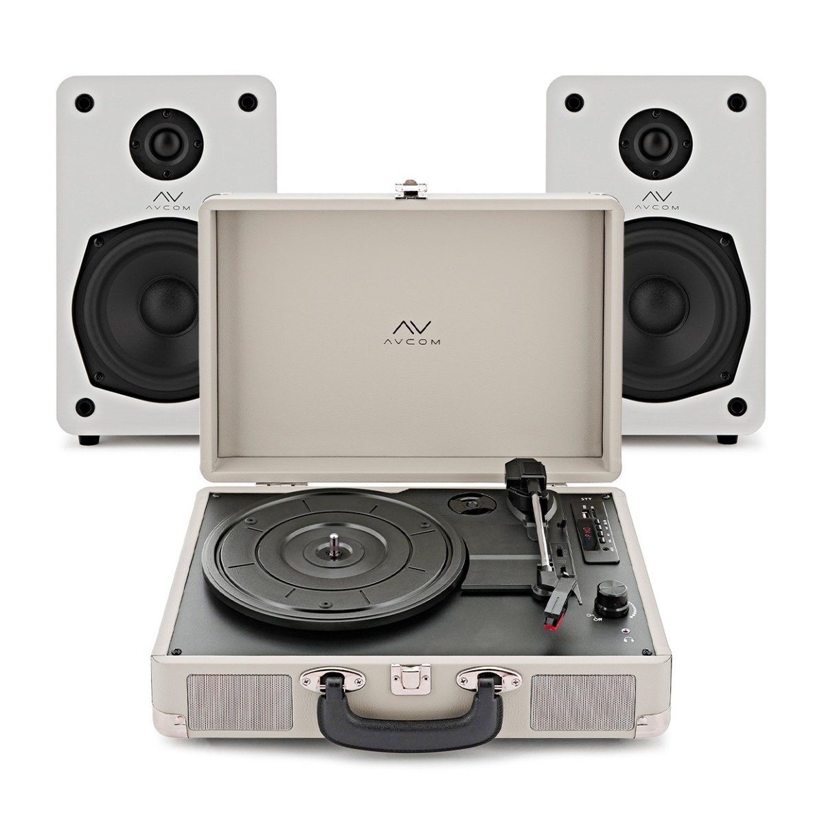 AVCOM Suitcase Plattenspieler mit Aktivlautsprechern Cream& Weiß