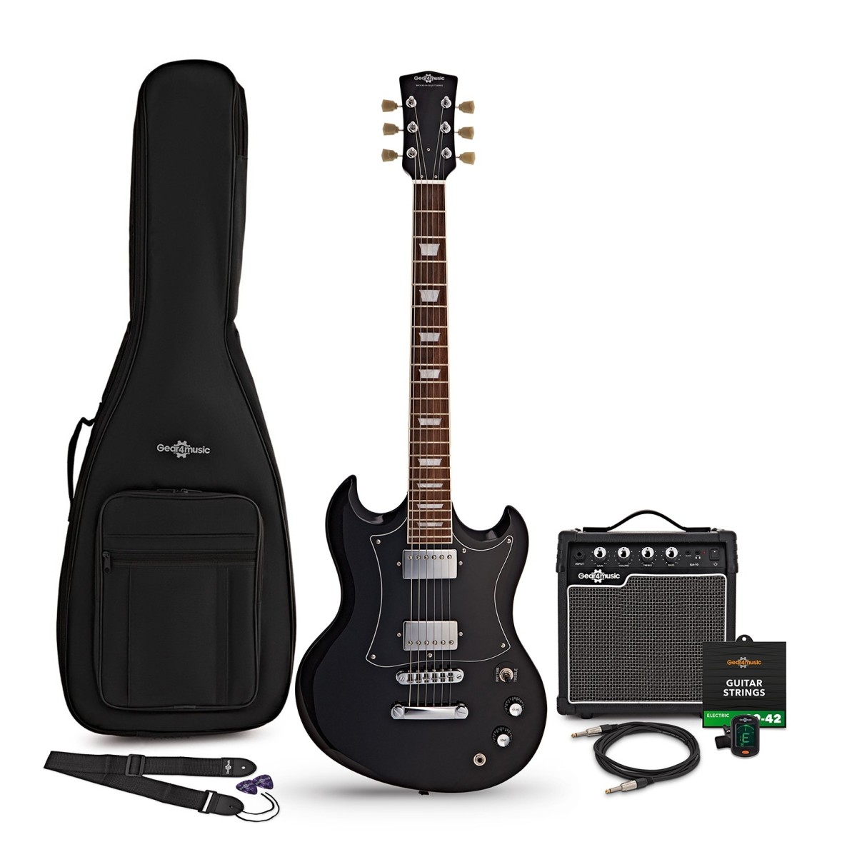 Brooklyn Select E-Gitarre Black im Paket mit 15-Watt-Verstärker
