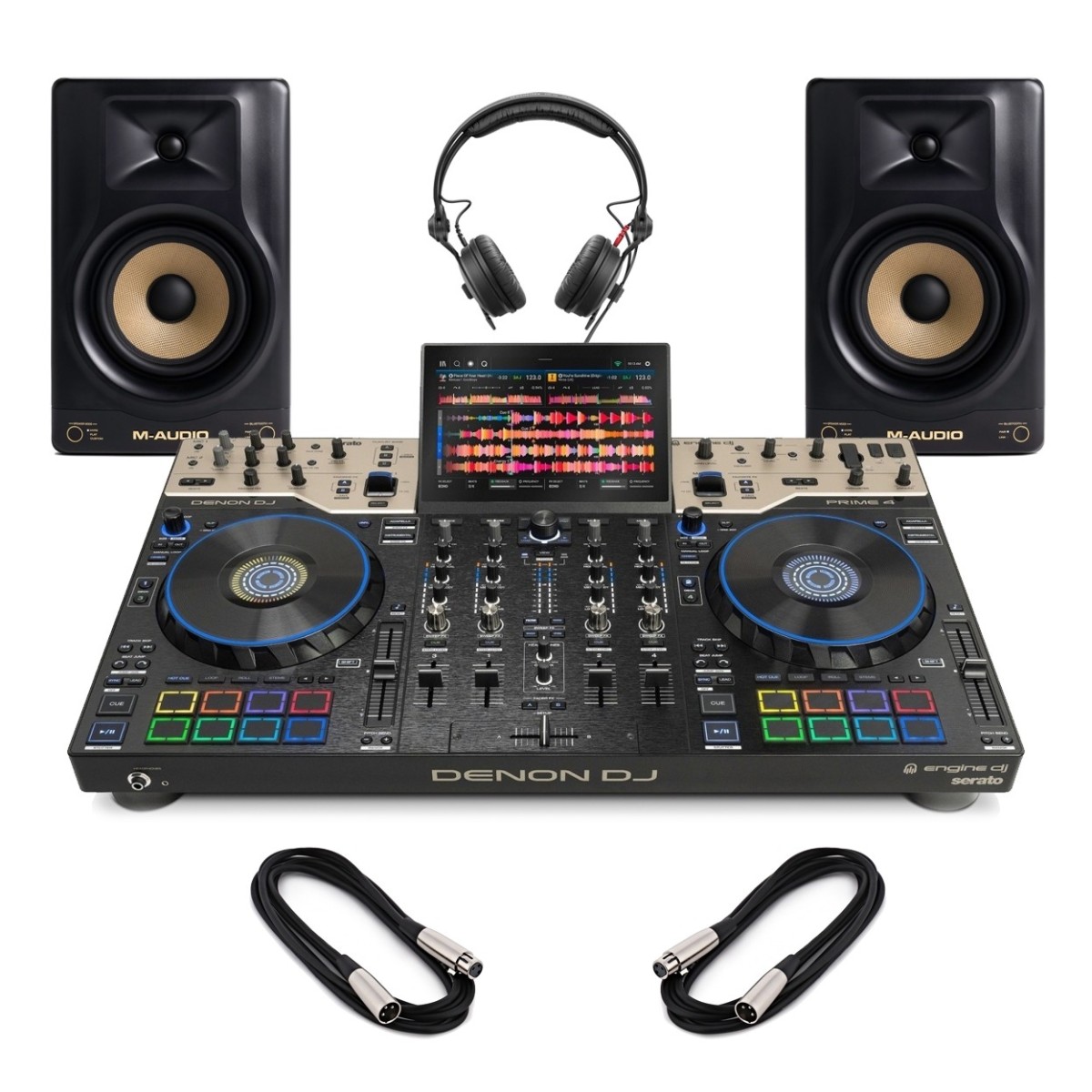 Denon DJ Prime 4 G2 M-Audio Forty Sixty Lautsprecher und Sennheiser HD25 Kopfhörer-Bundle
