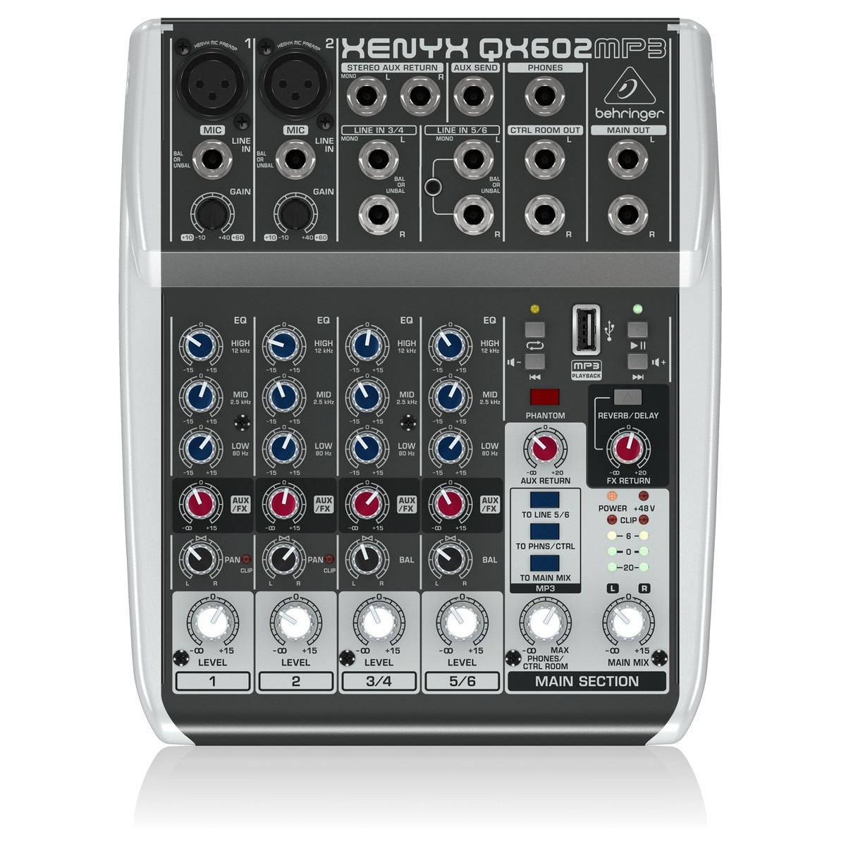 Behringer XENYX QX602MP3 Mischpult mit 6 Eingängen und MP3-Player