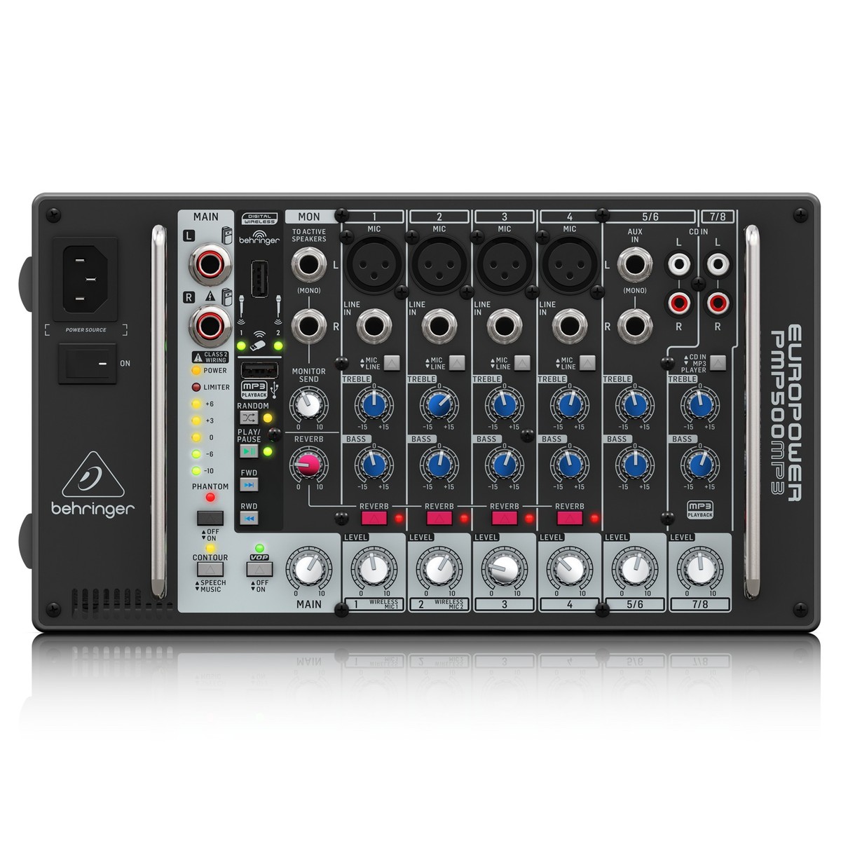 Behringer PMP500MP3 Aktiver 8-Kanal-Mixer mit 500 Watt Leistung