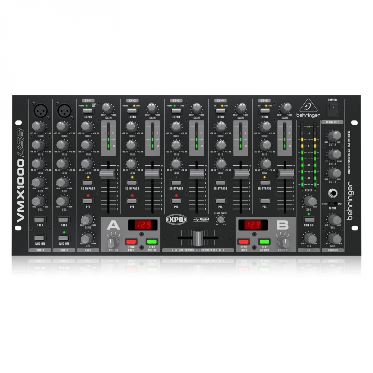 Pro Behringer VMX1000USB professioneller 7-Kanal Rack-Mount DJ-Mixer