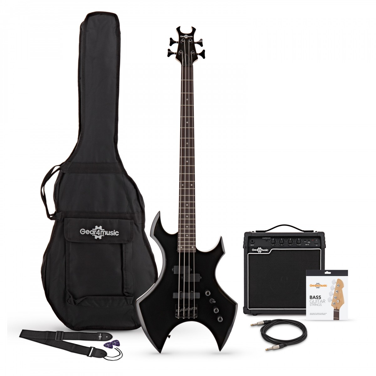 Harlem X-Bassgitarre Black im Paket mit 15-Watt-Verstärker
