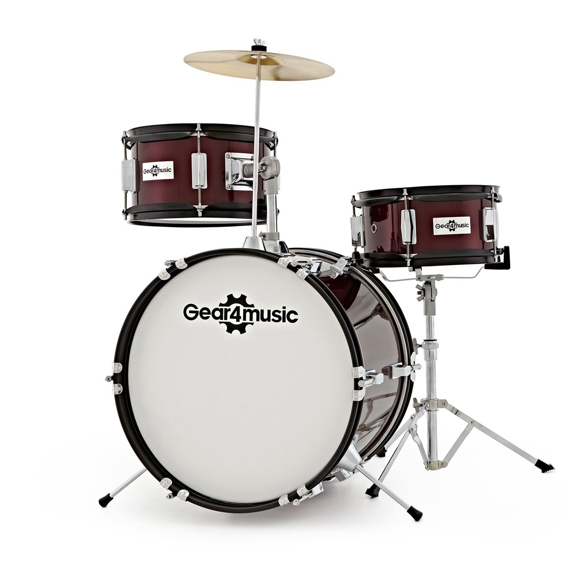 3-teiliges Junior-Schlagzeug von Gear4music weinrot