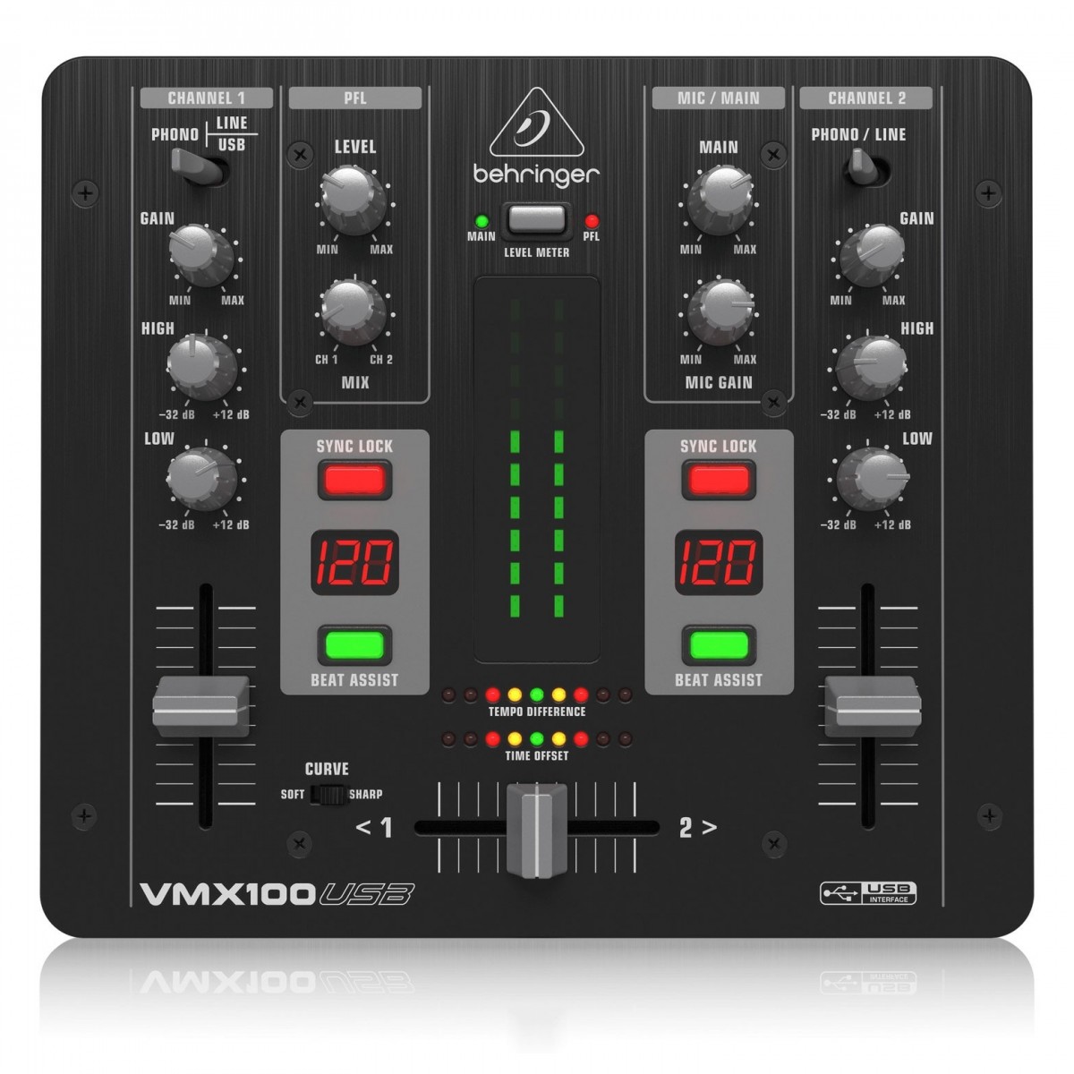 Pro Behringer VMX100USB professioneller 2-Kanal DJ-Mixer
