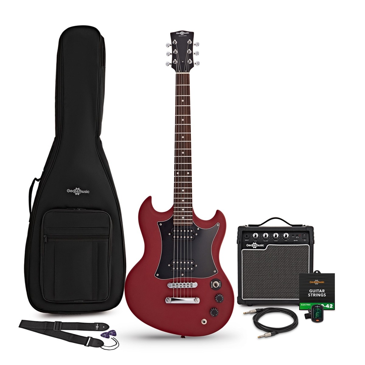 Brooklyn E-Gitarre Rot im Paket mit 15-Watt-Verstärker
