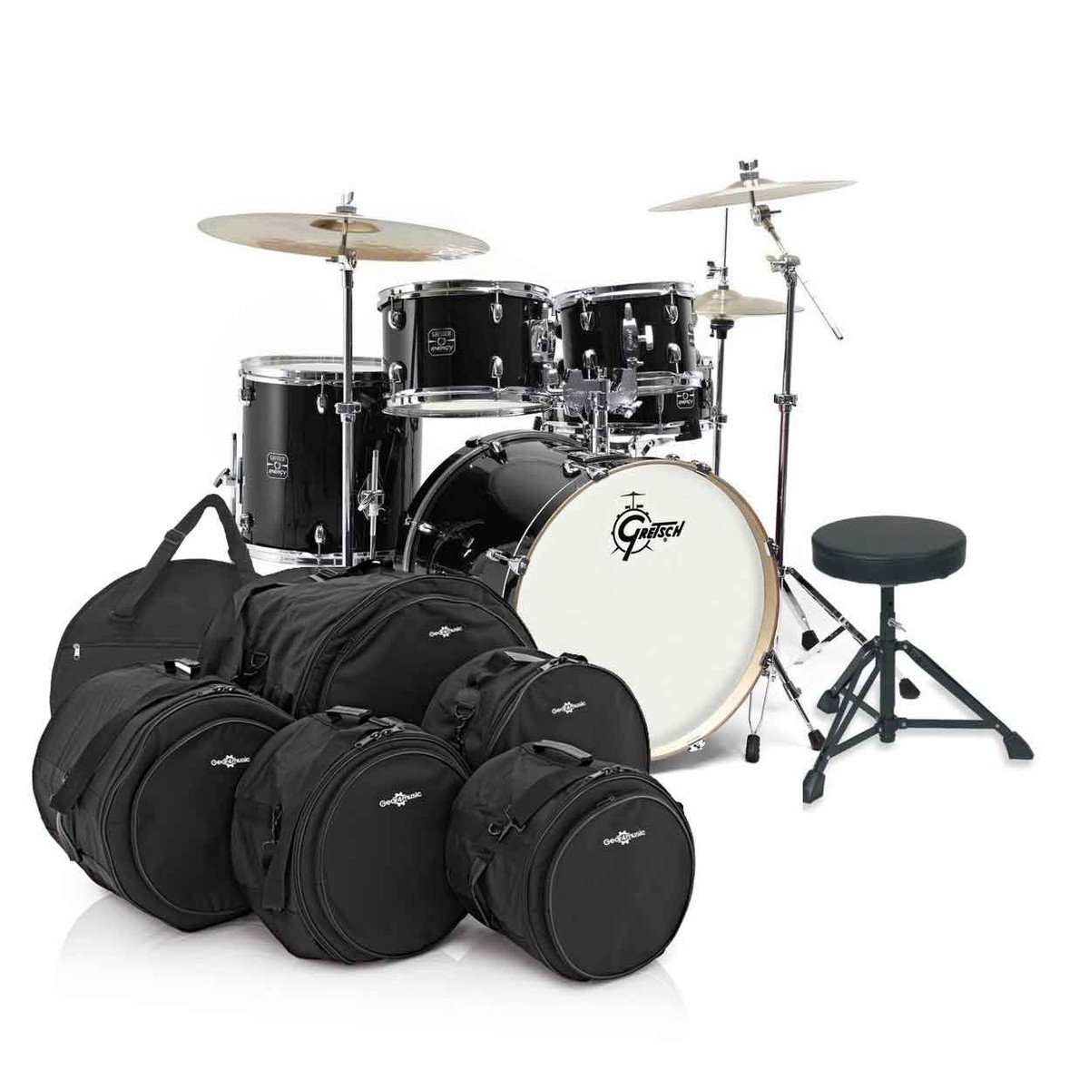 Gretsch Energy 22'-Schlagzeug mit Hardware Becken & Taschen Schwarz