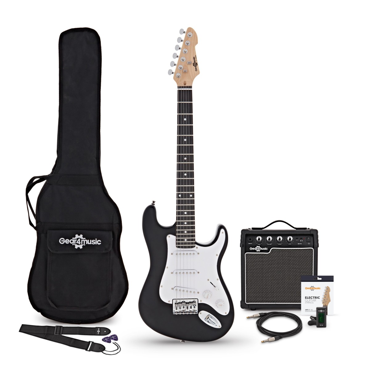 3/4-LA-E-Gitarre Schwarz im Bundle mit 10-Watt-Gitarrenverstärker und Zubehör