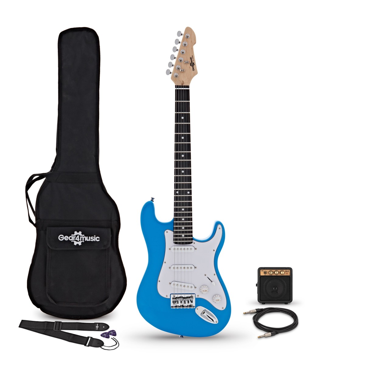 3/4-LA-E-Gitarre Blau im Bundle mit Mini-Gitarrenverstärker