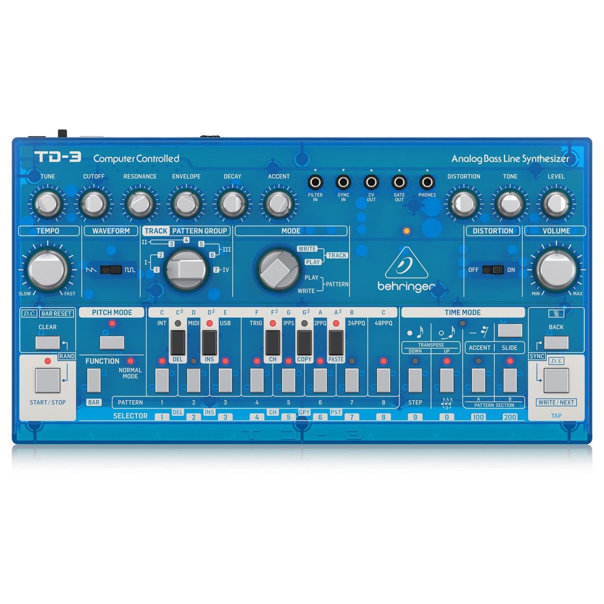 Behringer TD-3 Analog Bass Line Synthesizer Transparent Blau