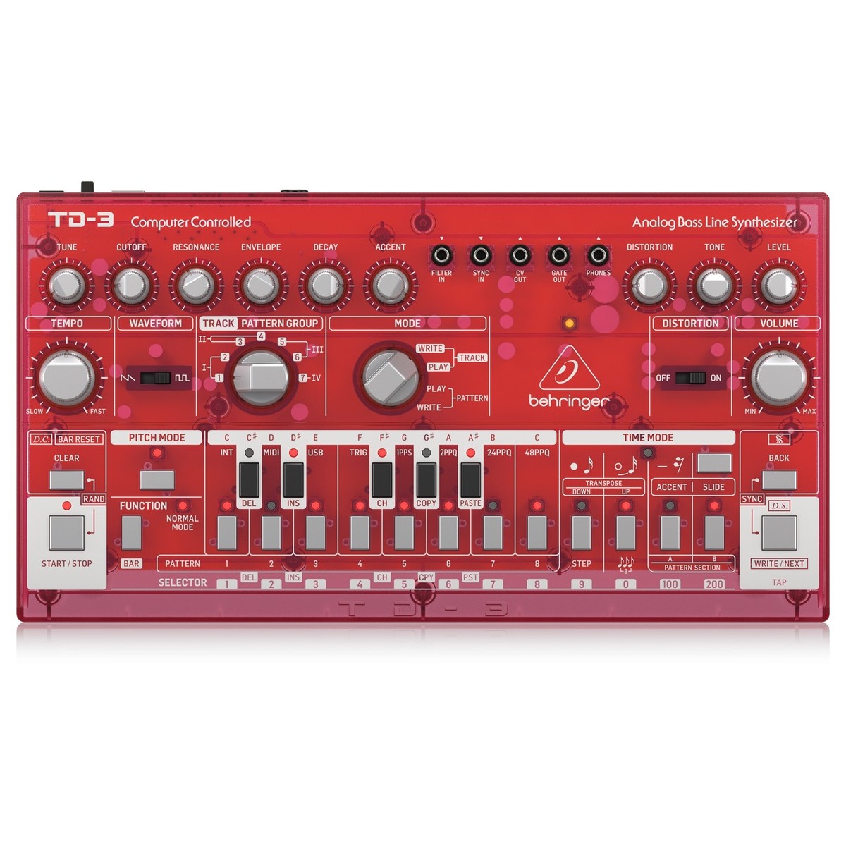 Behringer TD-3 Analog Bass Line Synthesizer Transparent Rot