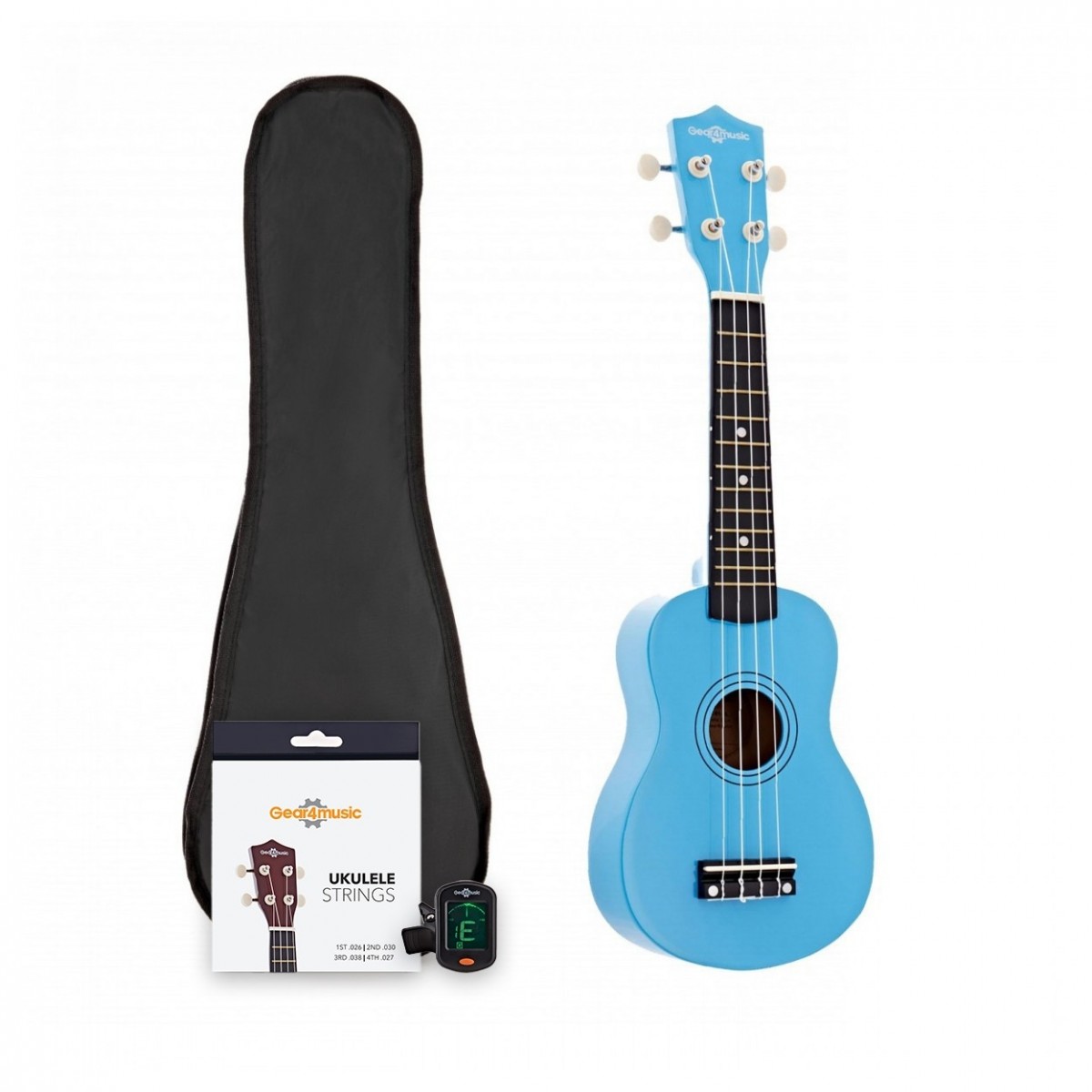 Ukulele von Gear4music blau mit Zubehörpaket