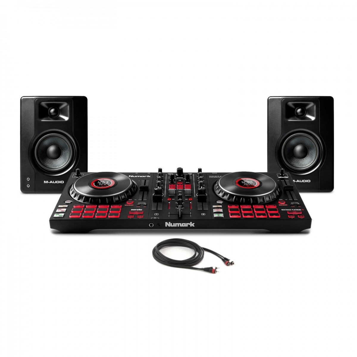 Numark Mixtrack Platinum FX DJ-Controller mit M-Audio BX4-Monitoren
