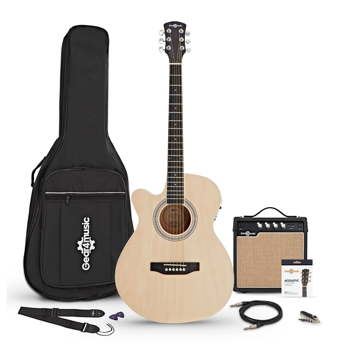 Single-Cutaway-Linkshänder-Elektroakustikgitarre mit 15-Watt-Verstärker Paket