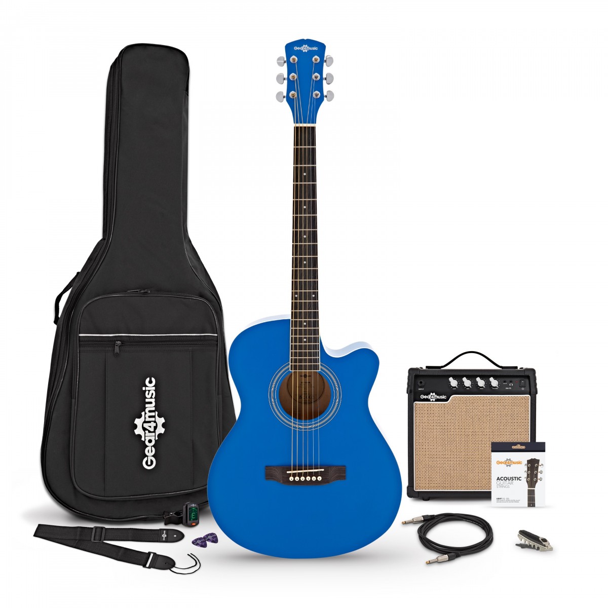Single-Cutaway-Elektroakustikgitarre Blau mit 15-Watt-Verstärker und Zubehörset
