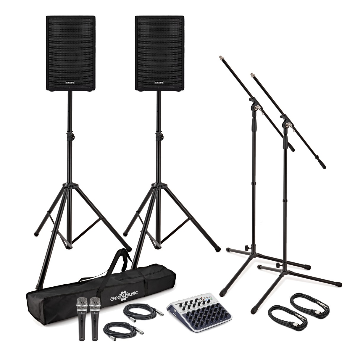 SubZero C10A Aktives PA-System mit Mikrofonen Stativen und Mischpult