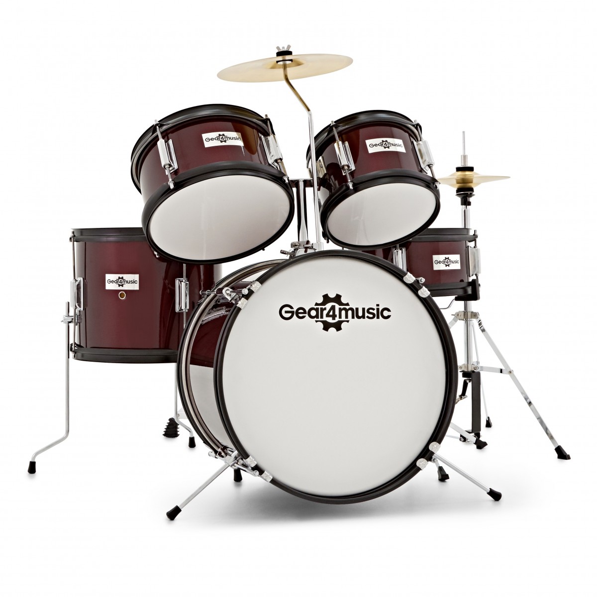 5-teiliges Junior-Schlagzeug von Gear4music Wine Red