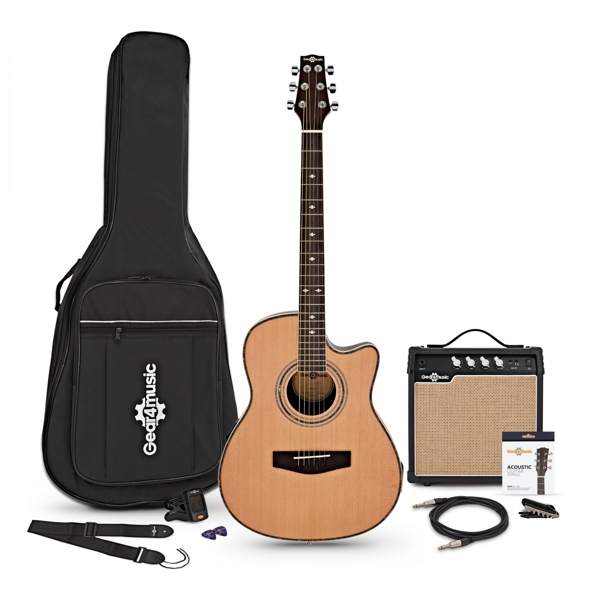 Roundback-Elektroakustikgitarre mit 15-Watt-Verstärker Paket Natural
