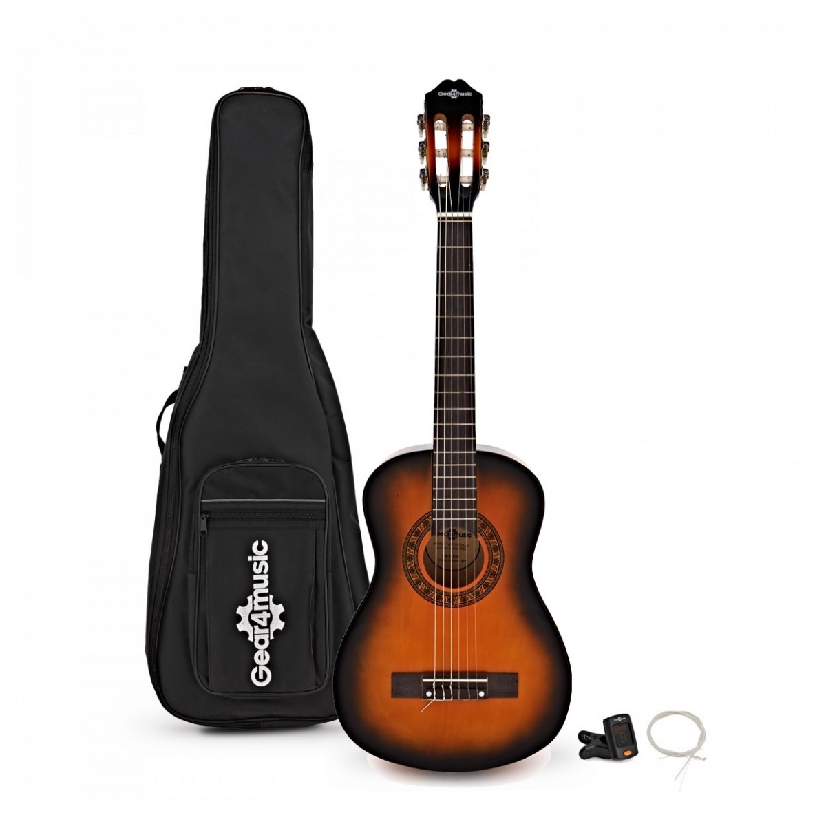 Junior-Konzertgitarre von Gear4music (Größe 1/2) Sunburst – Paket